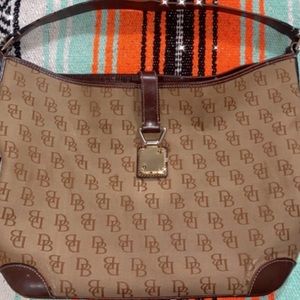 DOONEY AND BOURKE Purse Shoulder Bag Logo Canvas Tan Tote Bag Key Lock Vintage